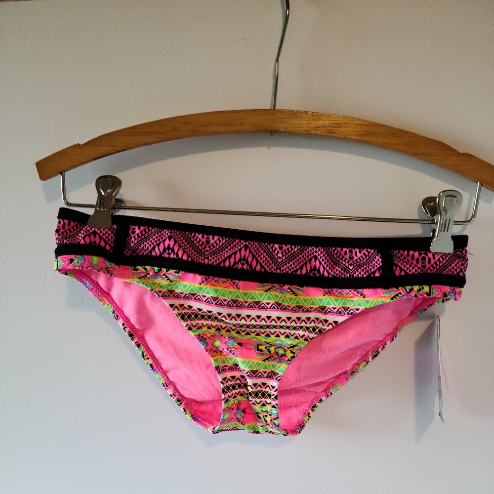 BREAKING WAVES MULTI COLORBLOCKED WAISTBAND TRIBAL BIKINI SIZE S (JUNIORS)